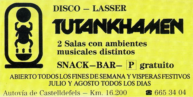 Flyer del ao 1986 de la discoteca Tutankhamen de Gav Mar